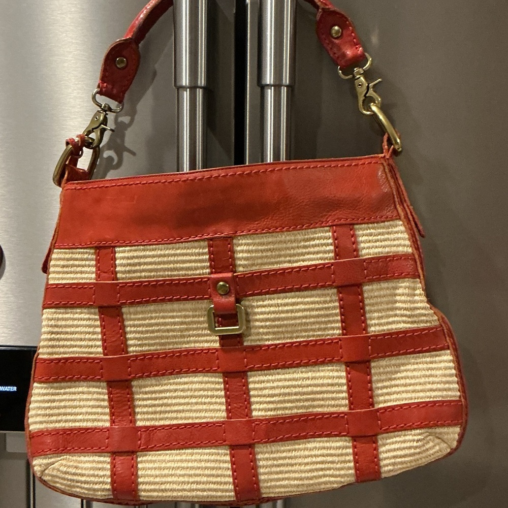 Fossil Red and Cream Woven Shoulder Bag